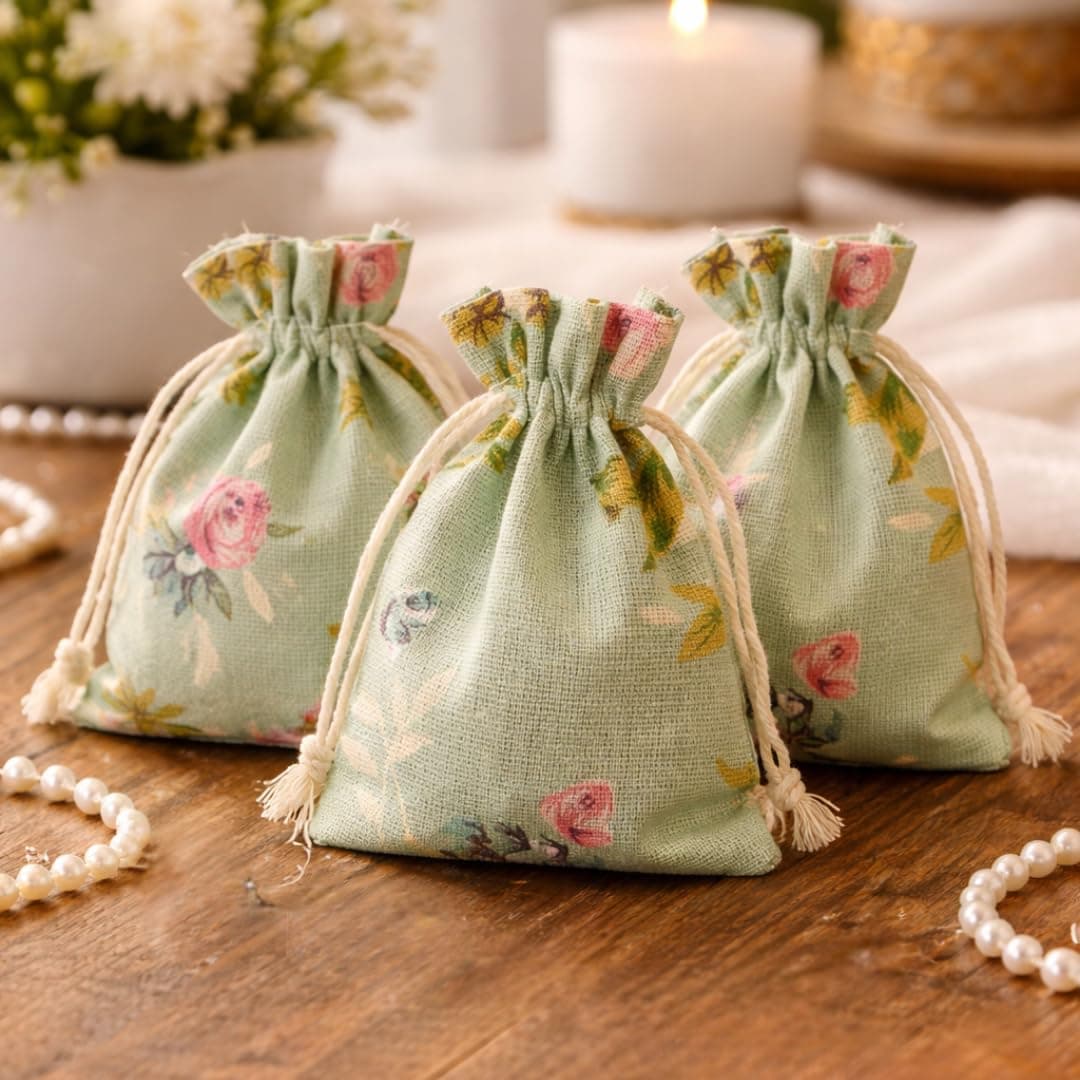 SATYAM KRAFT 10 Pcs Jute Potli Bags for Wedding, Return, Festive Gifting | Eco-Friendly, Handmade Drawstring Bags for Jewelry, Sweets, Dry, Party Favors | Reusable & Biodegradable