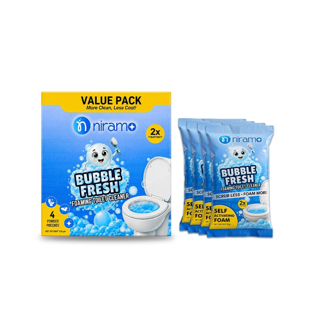 Niramo Bubble Fresh Toilet Cleaner (Pack of 4 x 80g) | Foam Action Bathroom Cleaner | Removes Tough Stains, Limescale & Odour | Multipurpose Toilet, Tiles & Basin Cleaner | Value Pack (320g)