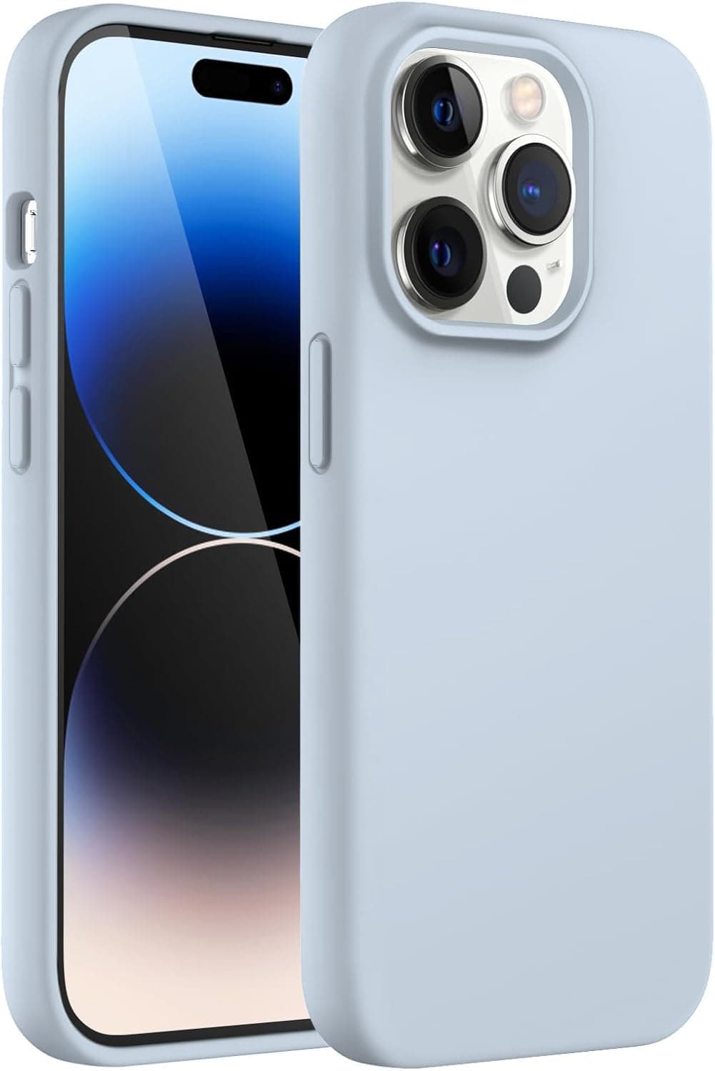 DIZORO Liquid Silicone Compatible for iPhone 14 Pro Case Gel Rubber with Microfiber Lining Non-Slip Full Body Protective Shockproof Back Cover (Mist Blue, 6.1 inch)