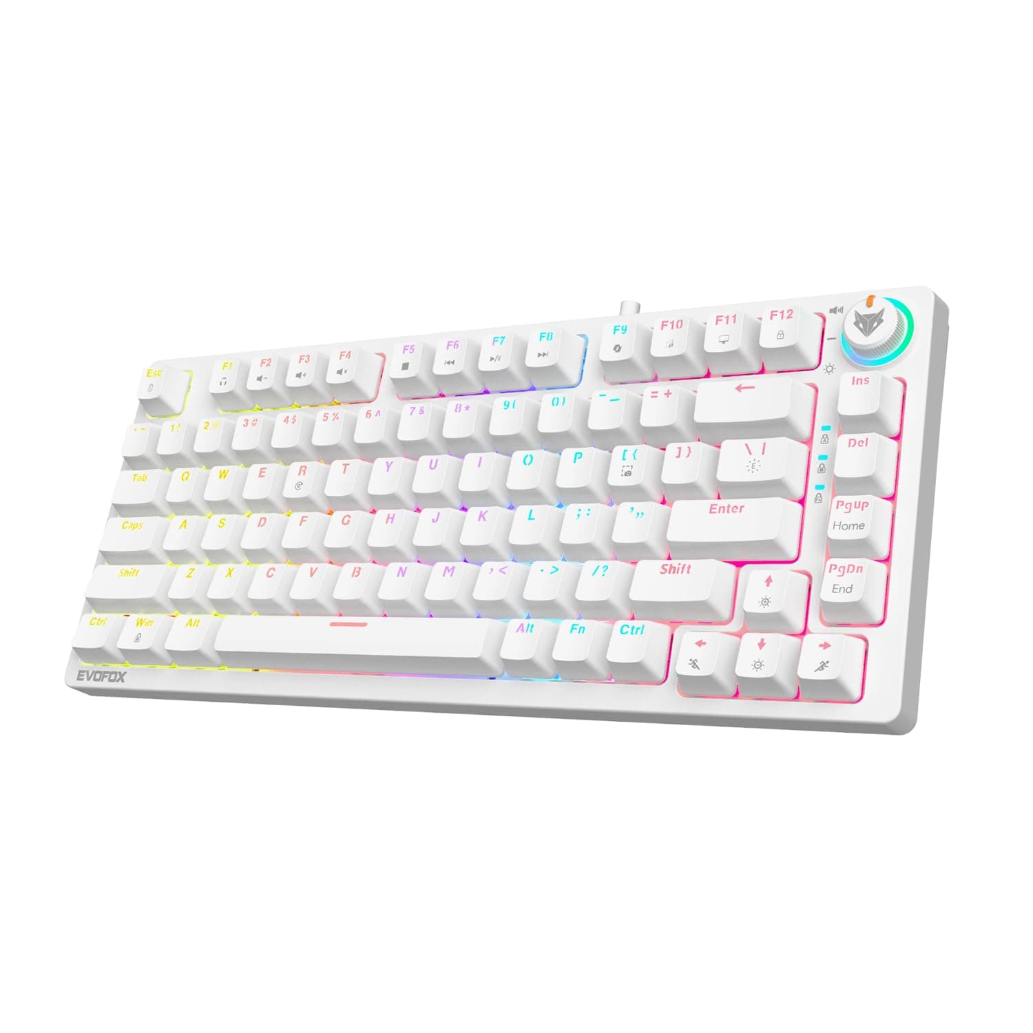 EvoFox Katana X2 TKL Mechanical Gaming Keyboard | 3‑Pin Replaceable Silent Red Switches, Dynamic Backlighting, All Keys Anti‑Ghosting, Volume Knob, Copilot, Xbox Gamebar, Screenshot & More (White)