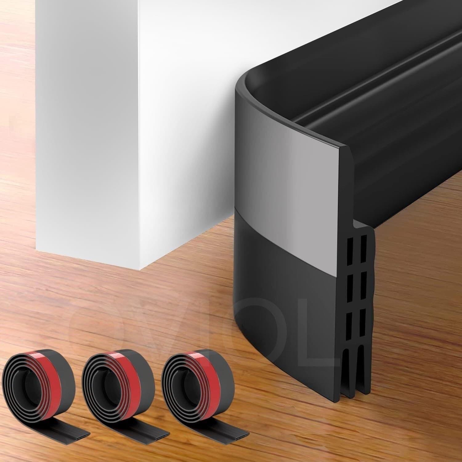 OVIOL Door Bottom Sealing Strip Self-Adhesive Under DoorGap Filler Rubber Ac DoorBlocker DoorDust Stopper for Home DoorGap Sealing Strip Cockroach Insect Bugs Draft Stopper Waterproof (3, Black)