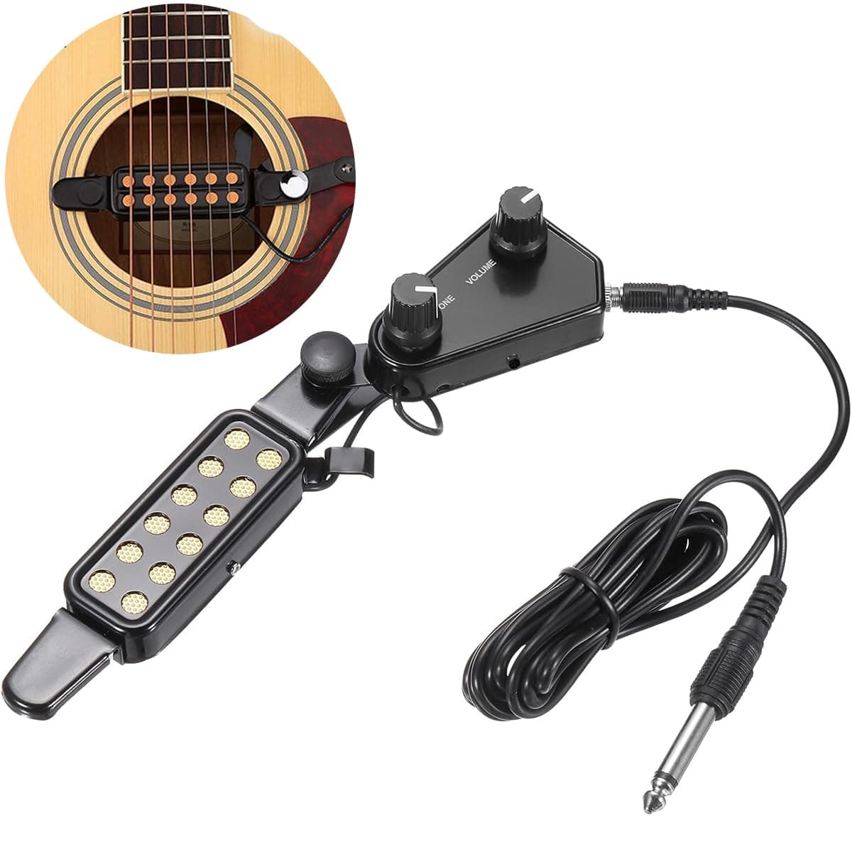 HASTHIP Guitar Pickup For Acoustic, 12 Pole Pieces, Clip-On, 10Ft Cable