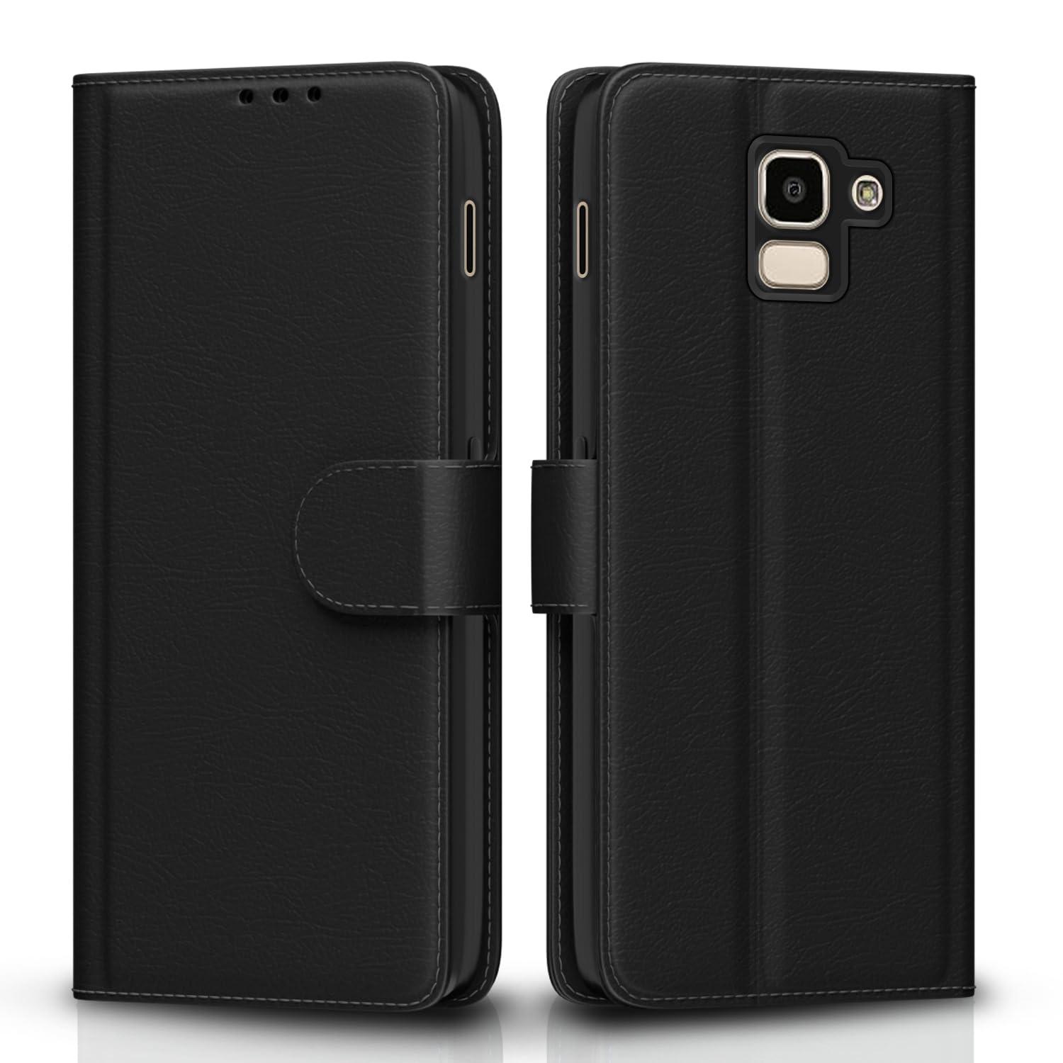 Pikkme Samsung Galaxy J6 2018 Flip Case Leather Finish | Inside TPU with Card Pockets | Wallet Stand and Shock Proof | Magnetic Closing | Complete Protection Flip Cover (Black)