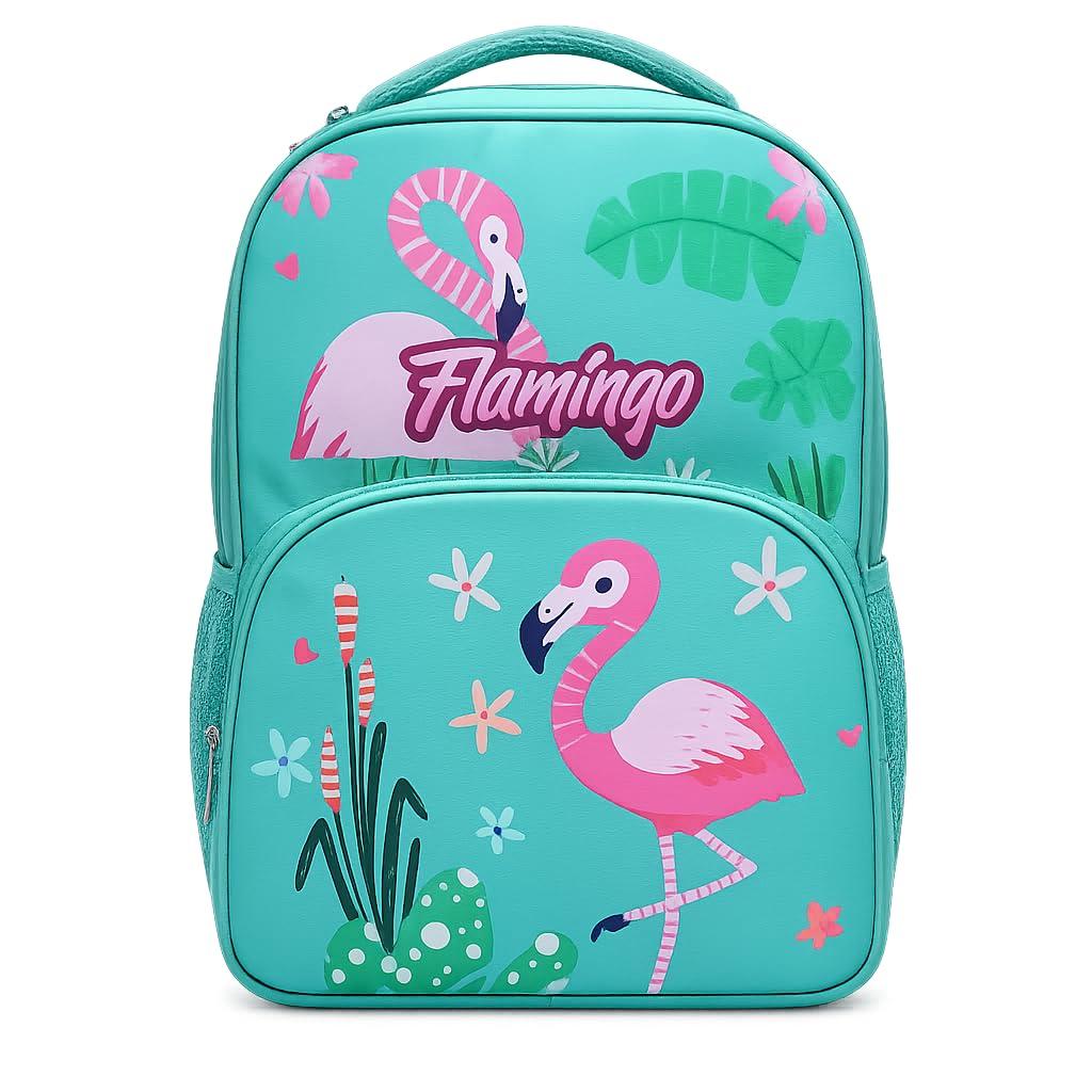 Stylbase Cartoon Printed School Bag for Boys and Girls | Waterproof Backpack Bag for Travelling Sports | Kids Bag Ideal for UKG Nursery 1st Class | School Bags for 5 7 Years 15 Inches (Flamingo)