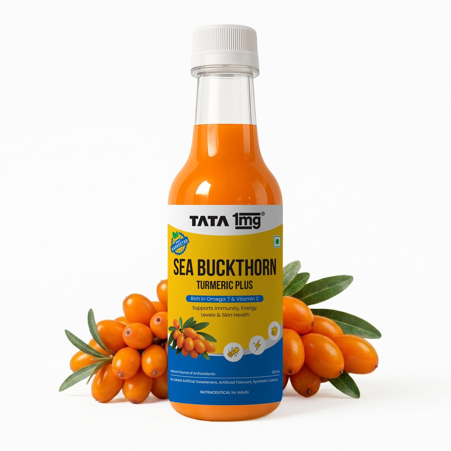 Tata 1mg Sea Buckthorn Turmeric Plus Juice | Rich in Omega 7 & Vitamin C | Supports Immunity, Skin Health & Energy Levels | Antioxidant-Rich Nutraceutical | 300ml