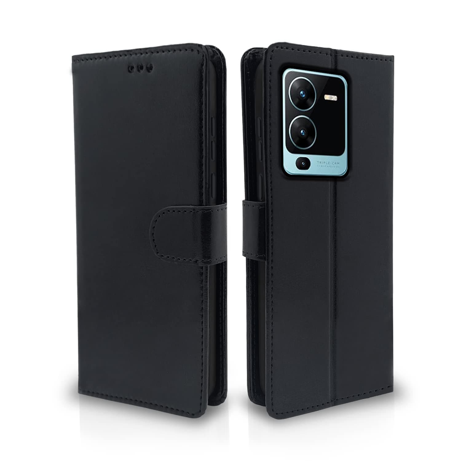 Pikkme Flip Cover for Vivo V25 Pro 5G | Leather Finish | Shockproof with Card Pockets & Wallet Stand | Ultimate Protection Case (Black)