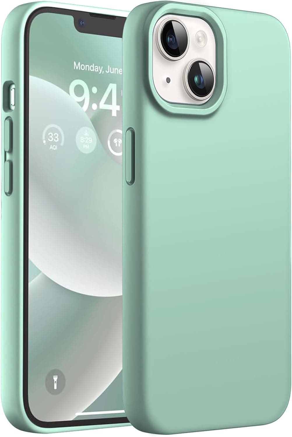 DIZORO® Silicone Back Case for iPhone 14 Plus, Soft-Touch Phone Microfiber Silicone Back Cover for iPhone 14 Plus-Mint