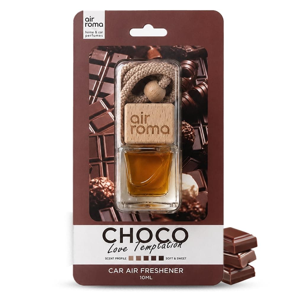 AIR-ROMA Choco Car Hanging Air Freshener & Perfume (10 ml) – Long-Lasting Chocolate Fragrance Diffuser Bottle for Car Dashboard & Rearview Mirror | Lasts Up to 30 Days