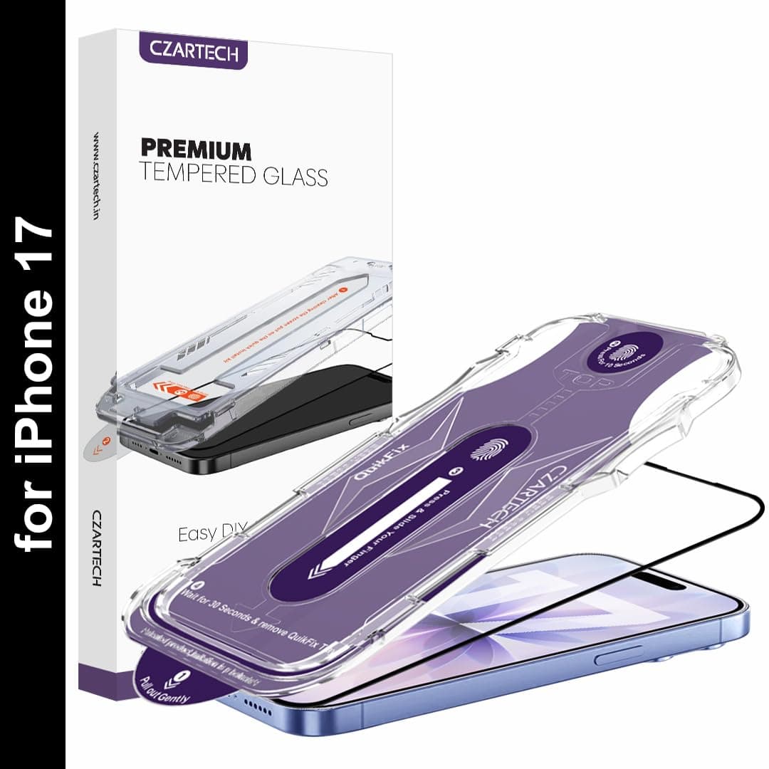 CZARTECH [Auto Align] Tempered Glass For iPhone 17 Screen Protector Edge to Edge Full Protection HD glass with Quik Fix Application | Bubble & Dust Free | Scratch Resistant | Military Grade Protection.