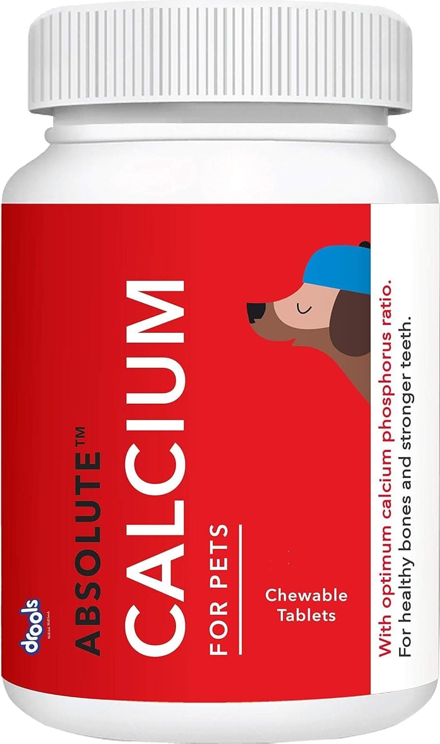 Drools Absolute Dog Supplement Tablets 400g, 110 Pieces Jar | Calcium Flavour | Promotes Better Joint Health | Healthy Skeletal System | Highly Palatable | Maintaining Strong Bones and Teeth