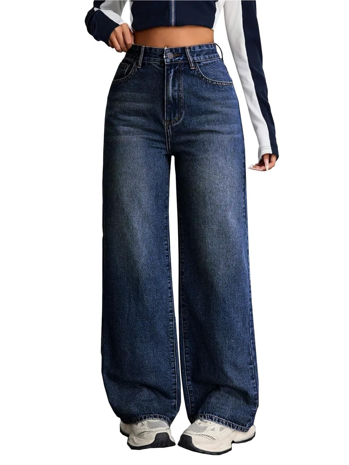 Nifty Women's Denim Stretchable High Waist Baggy Jeans for Women (1479D_BSC_32_Blue_32)