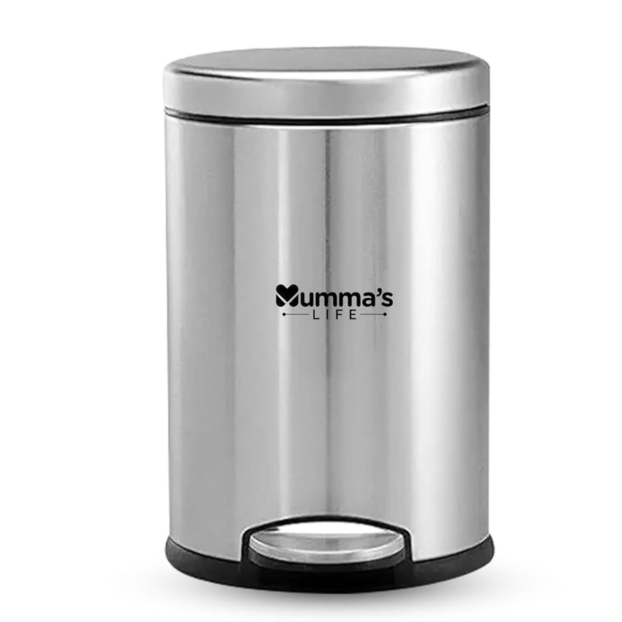 Mumma's LIFE 15L Dustbin for Home | Stainless Steel Pedal Dustbin | Plastic Bucket & Lid | Trash Can for Kitchen, Bathroom, Bedroom, Office | Indoor & Outdoor Use