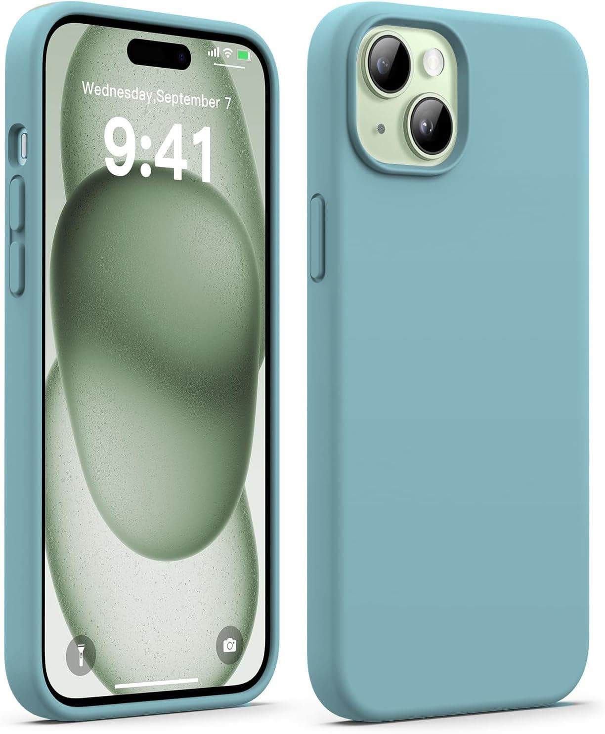 DIZORO Compatible for iPhone 15 Plus Case 6.7, Slim Liquid Silicone 3 Layers Full Covered Soft Gel Rubber Phone Case Protective Case Cover 6.7 Inch (Pine Green)