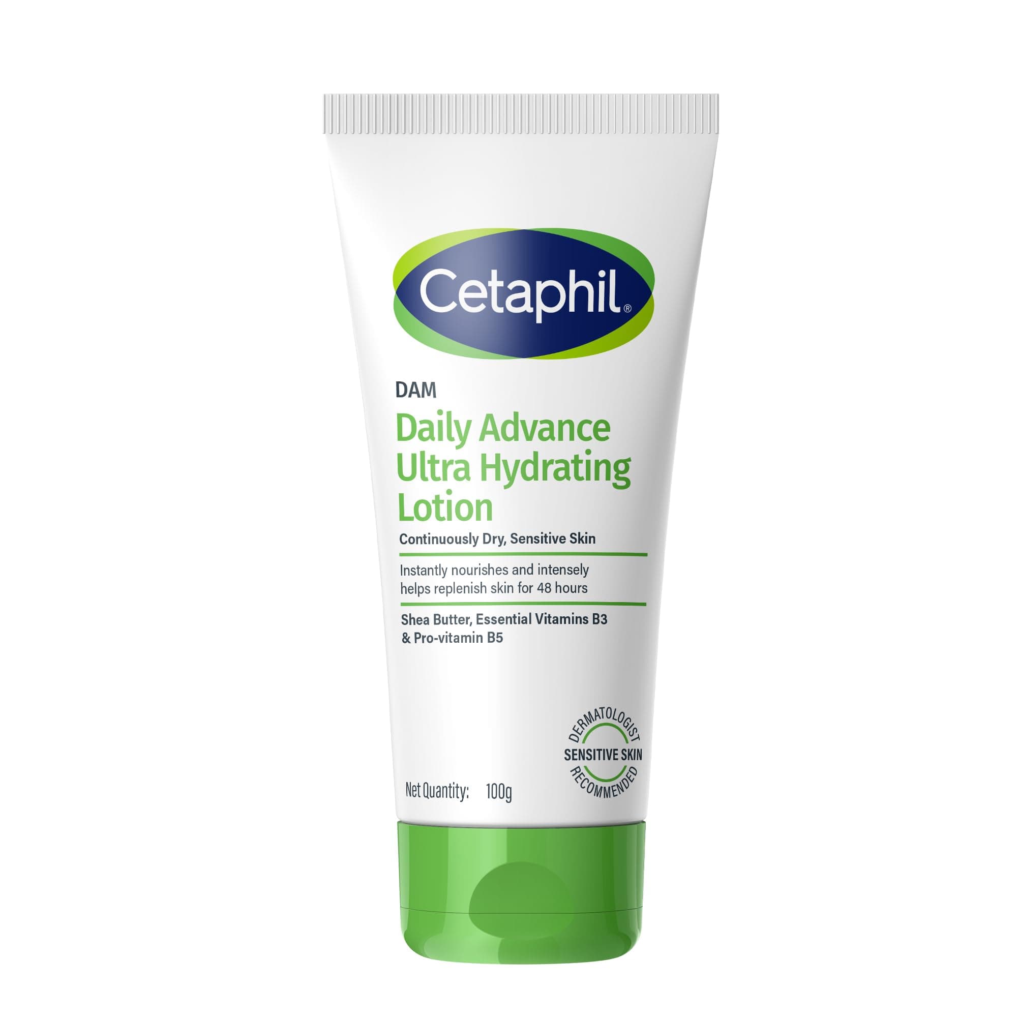 Cetaphil DAM Daily Advance Ultra Hydrating Lotion for Dry, Sensitive Skin, 100gm Moisturiser with Shea Butter, Non-Greasy, Fragrance-Free, Paraben and Sulphate Free