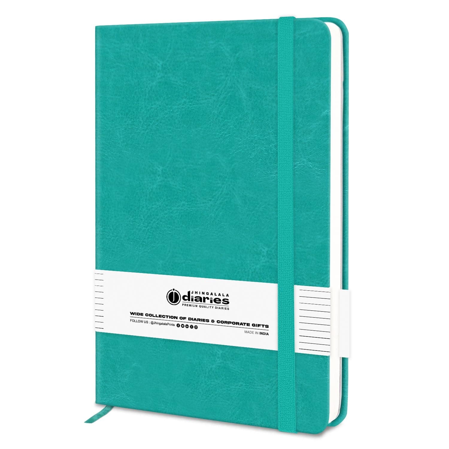 Jhingalala Leather Cover Hard Bound A5 Size Undated Diary I Journal Notebook with Elastic Closure For Men and Women I 192 Ruled Pages (Teal)