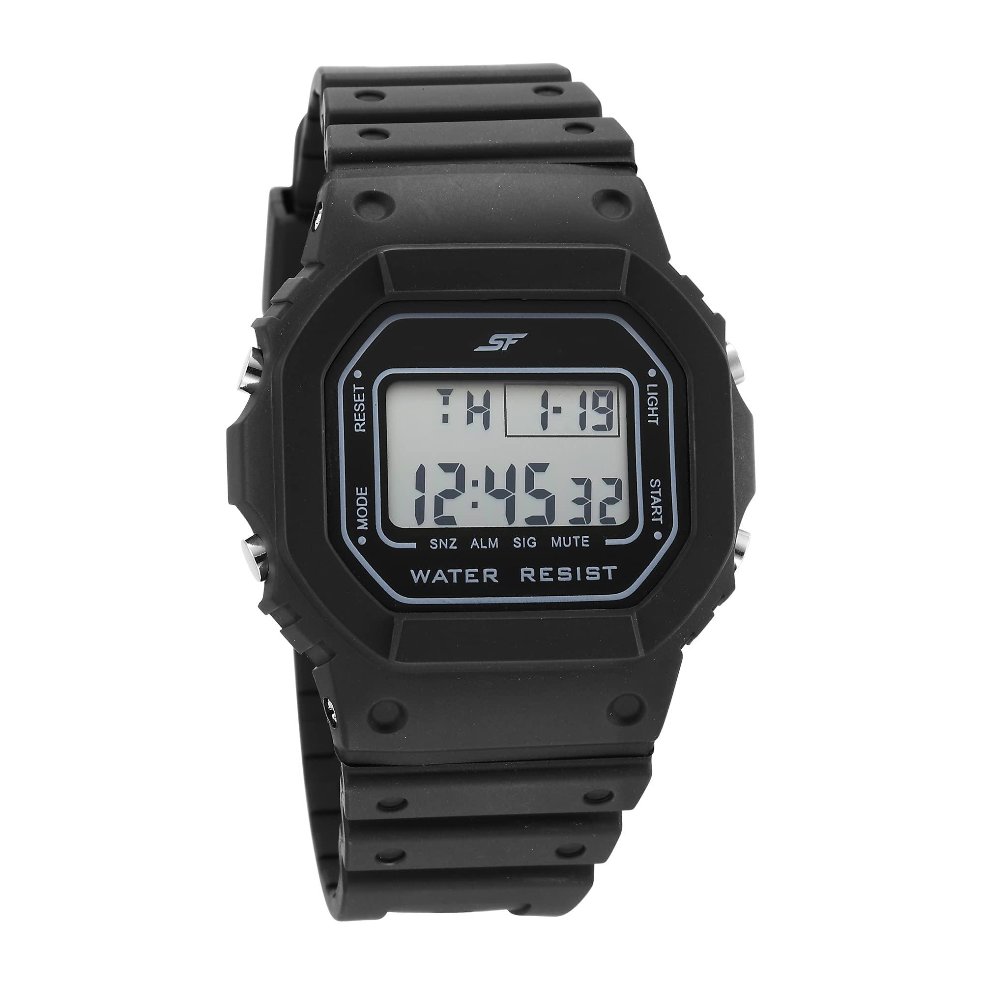 SF Hexa Digital Black Polyurethane Strap Unisex Watch - 77122PP02