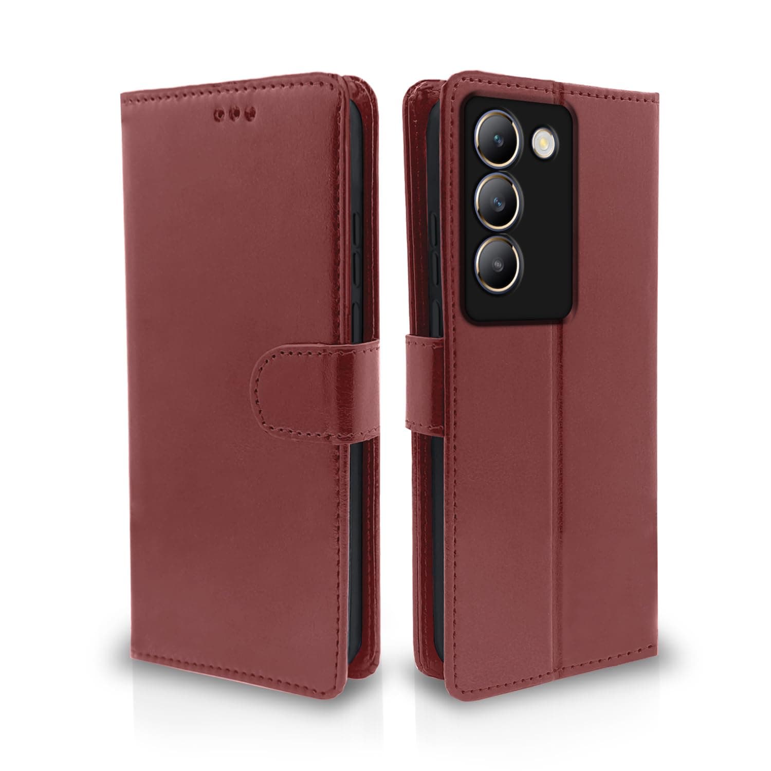Pikkme Vivo T3 5G / Vivo Y200e 5G Flip Cover Leather Finish | Inside TPU with Card Pockets | Wallet Stand and Shock Proof | Complete Protection Flip Case (Brown)