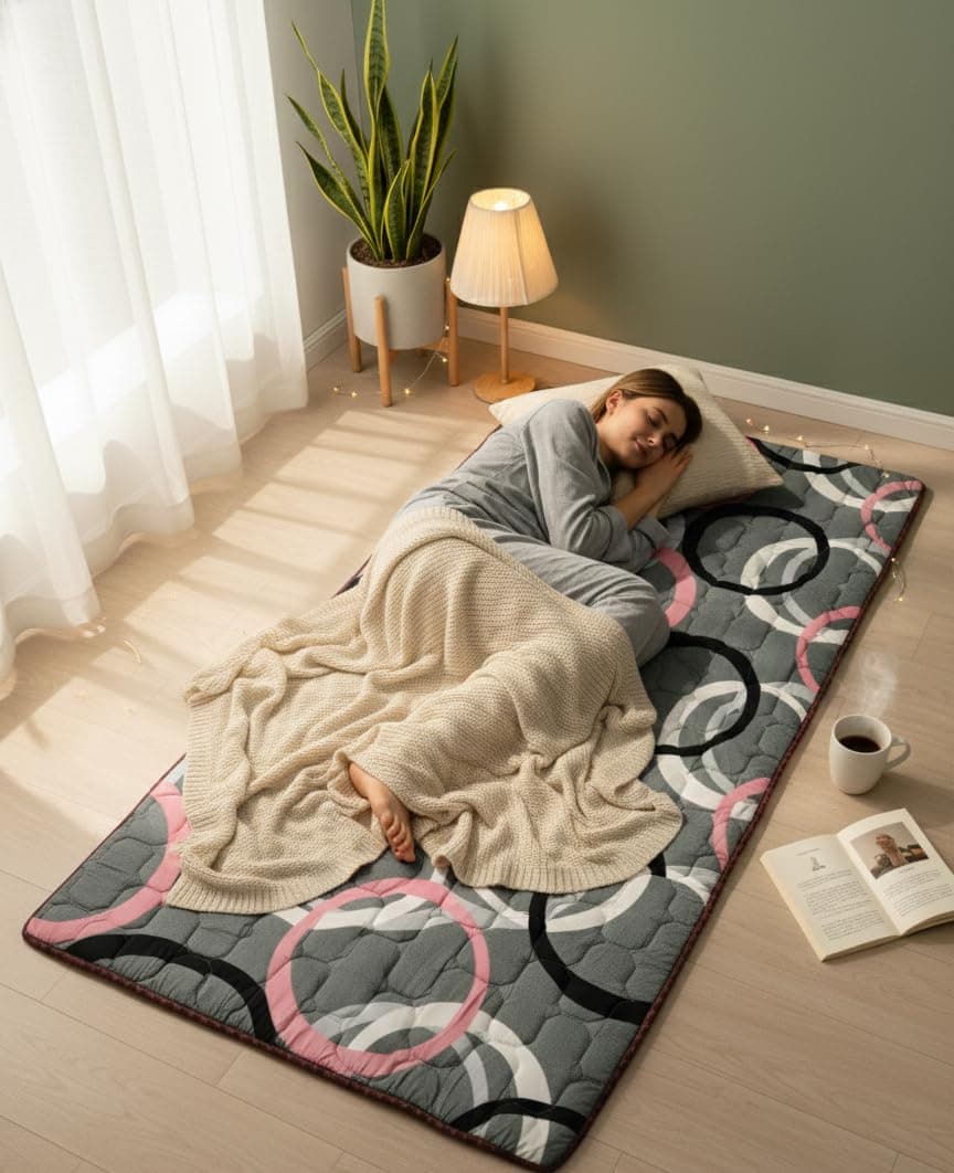 K25 Cotton Floor Bed Mattress with High-Density Foam for Extra Bedding | Lightweight Reversible Portable Rolling Mat for Travel Yoga Outdoor & Camping (Size: 72x36x0.8 Inch | Multicolor)