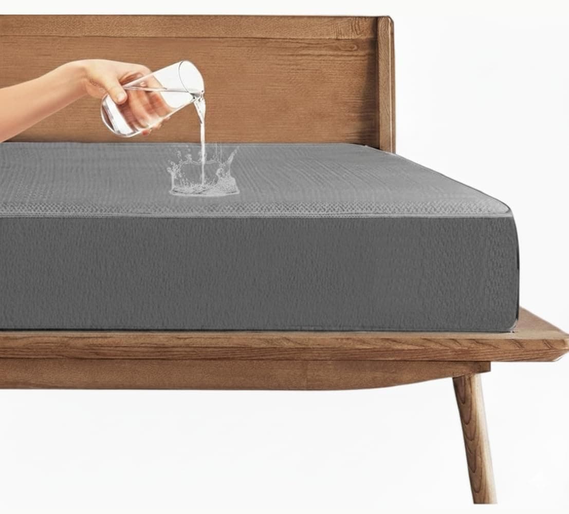 Trance 100% Waterproof Mattress Protector for Double Bed King Size 78x72 Inches | Elastic Fitted with 360° Lycra Stretch | Grey (78x72 Inches | Fits Upto 10 Inches Mattresses | King Size)