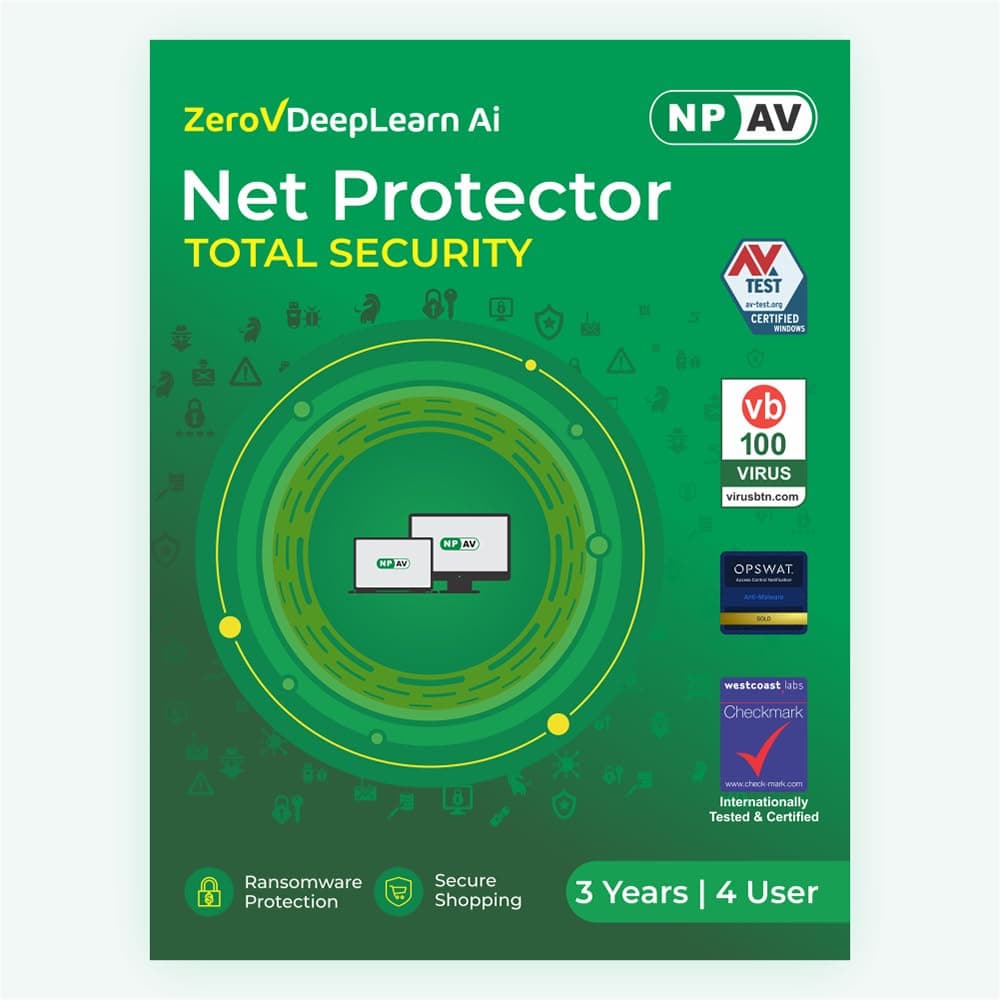 Net Protector Antivirus - Total Security 2026 | Windows PC/Laptop | 4 PC - 3 Year with ZeroVDeepLearn Ai (Email Delivery in 1 Hour - No CD)