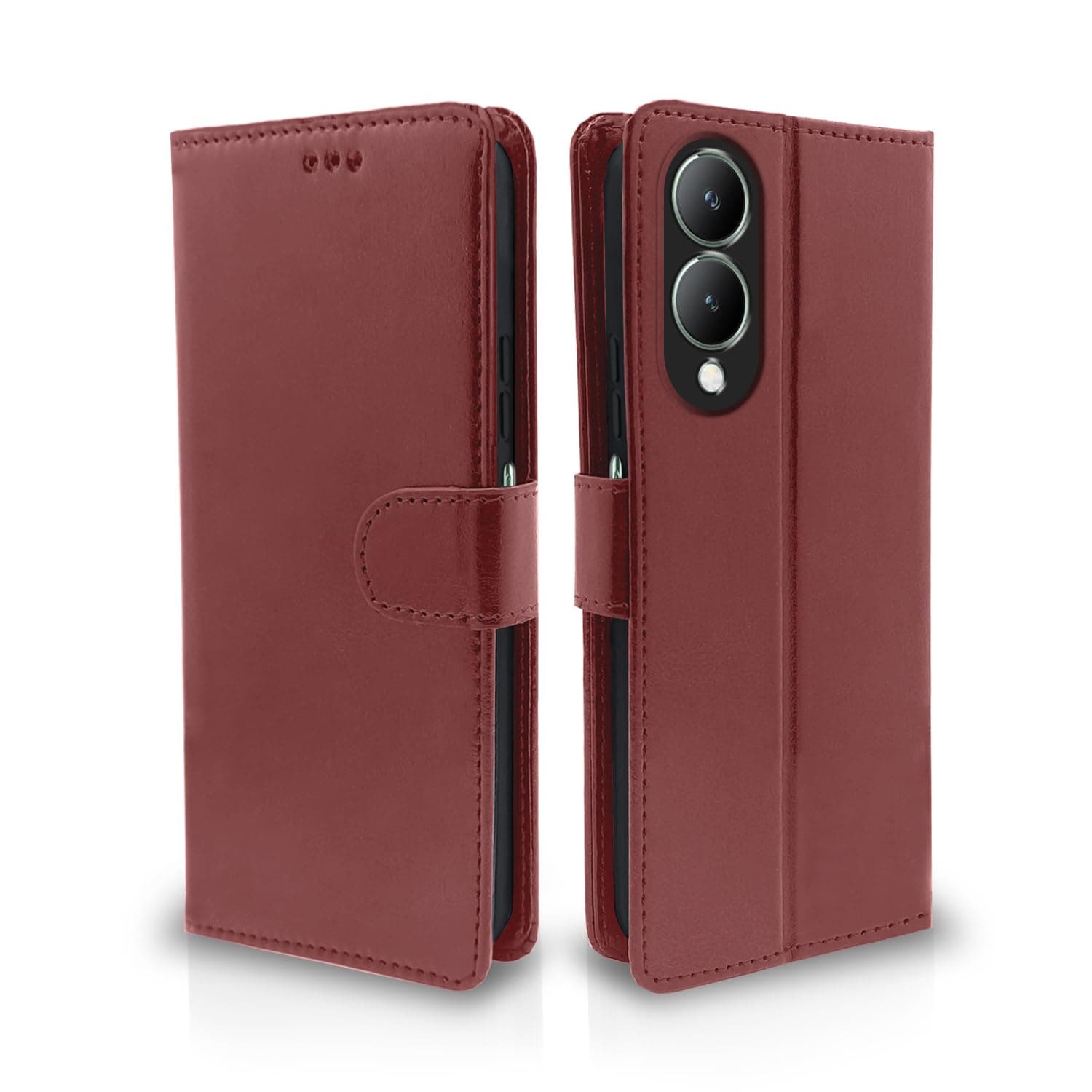 Pikkme Vivo Y17s Flip Cover Leather Finish | Inside TPU with Card Pockets | Wallet Stand and Shock Proof | Complete Protection Flip Case (Brown)
