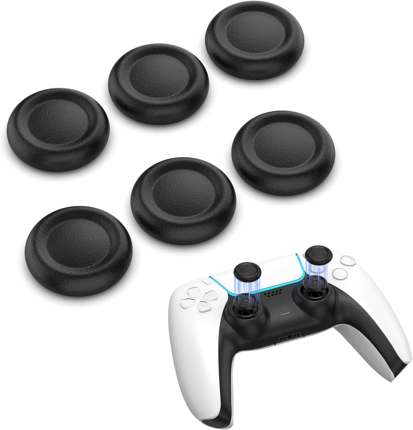Meyaar Joystick Replacement Caps for PS5 Controller, Thumb Grip Joystick Replacement Cap Repair Accessories Compatible with PS5 & PS4 Controllers – Pack of 6 (Classic Black (Natural Grip))