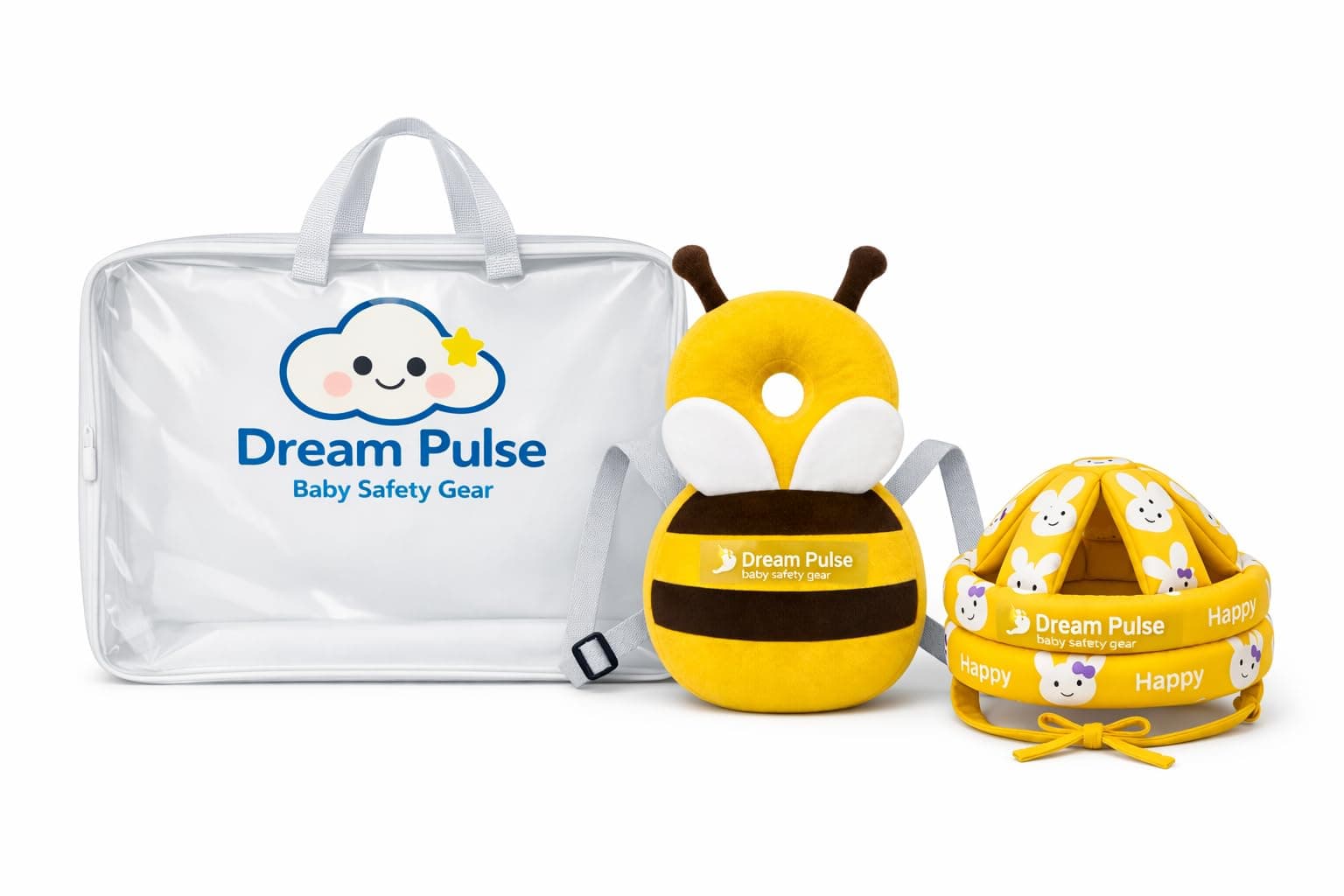 Dream Pulse Baby Head Protection Set with Bee Cushion, Baby Helmet and Head Protector for Baby Safety for Crawling and Walking 6–18 Months During Early Playtime (Yellow Honey BEE)