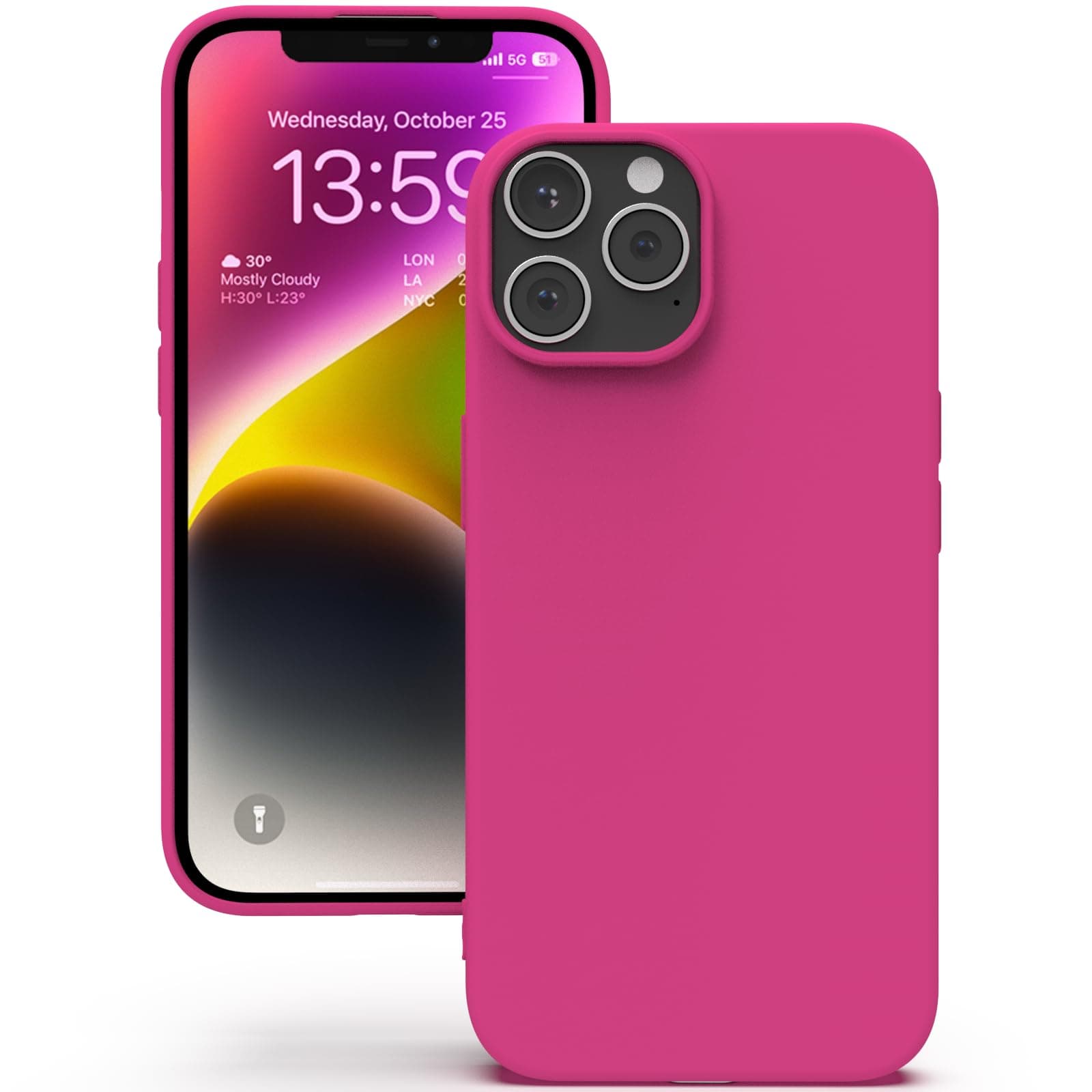 YATWIN Silicone Back Case for iPhone 13 Pro, Soft-Touch Phone Back Cover for Apple iPhone 13 Pro - Magenta