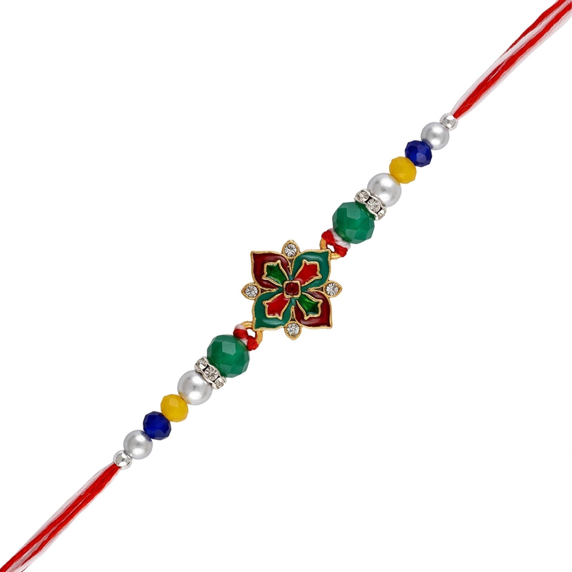 Avyaan Handmade Floral Bead Rakhi for Brother | Premium Beaded Thread with Decorative Floral Centerpiece | Soft Skin-Friendly Material | Comfortable, Lightweight & Durable | Ideal for Raksha Bandhan