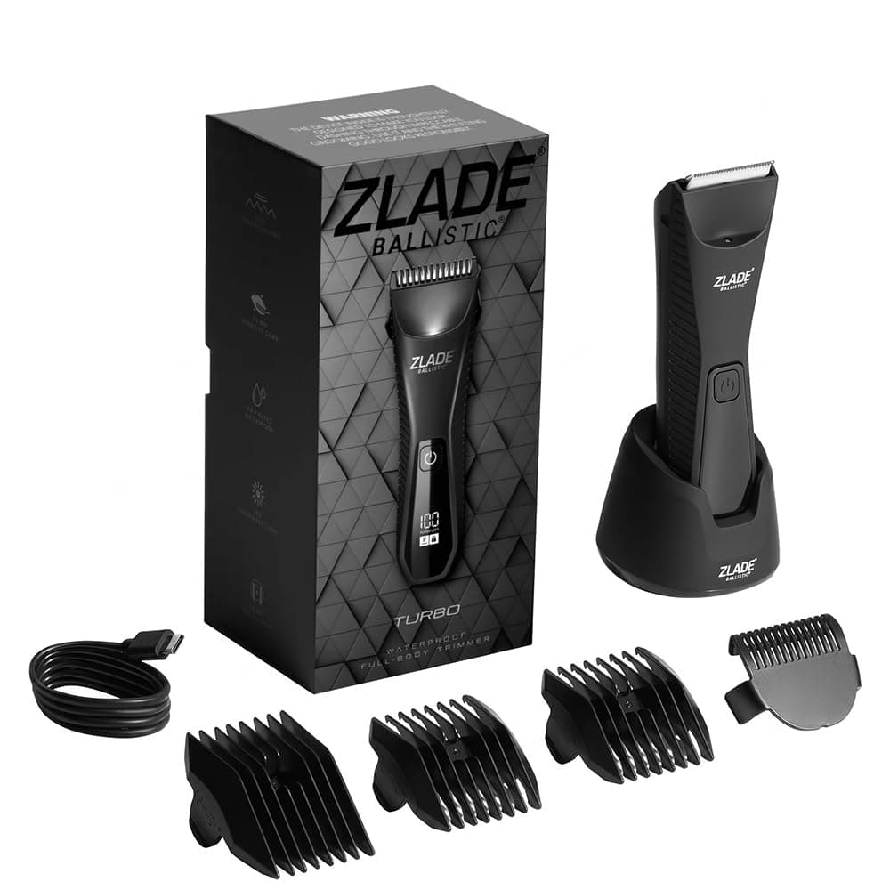 Zlade Ballistic Turbo 3.0 Full Body Trimmer for Men, Beard, Balls, Pubic Hair & Private Parts | IPX7 Waterproof | 7000 RPM 2-Speed Motor | Wireless + USB-C Charging | 90 Min Runtime