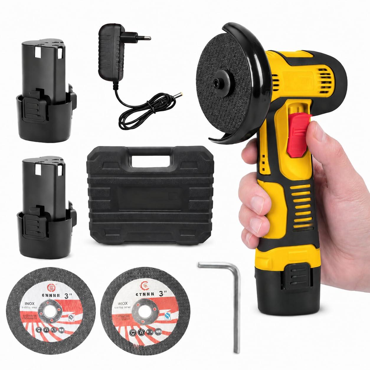 BOVTY Mini Angle Grinder Machine with 48V-2 Rechargeable Battery |19500 RPM With Abrasive Wheels for Cutting, Grinding & Polishing Metal, Marble & Stone Cutting with Spindle Lock and Toggle Switch.