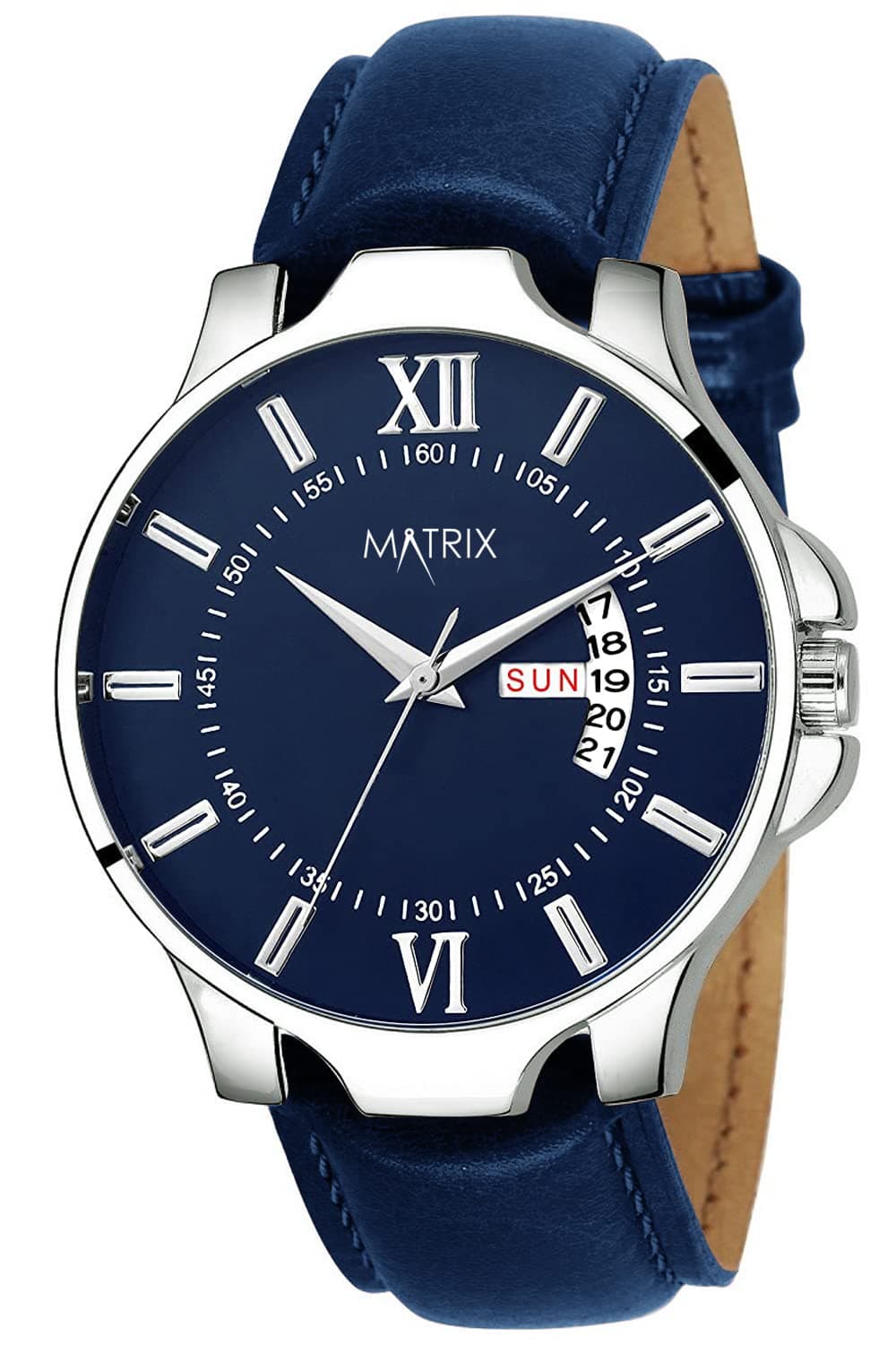 Matrix Antique Day & Date Leather Strap Analog Watch for Men & Boys (Blue)