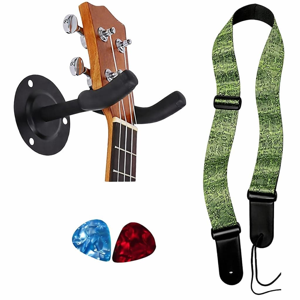 MOCKING BIRD Guitar Belt with guitar wall mount hanger Adjustable Buckle Guitar strap for acoustic Guitar Electric Guitar bass Guitar Hanger with Colourful Plectrum picks (Green Circuit Belt +Hanger)