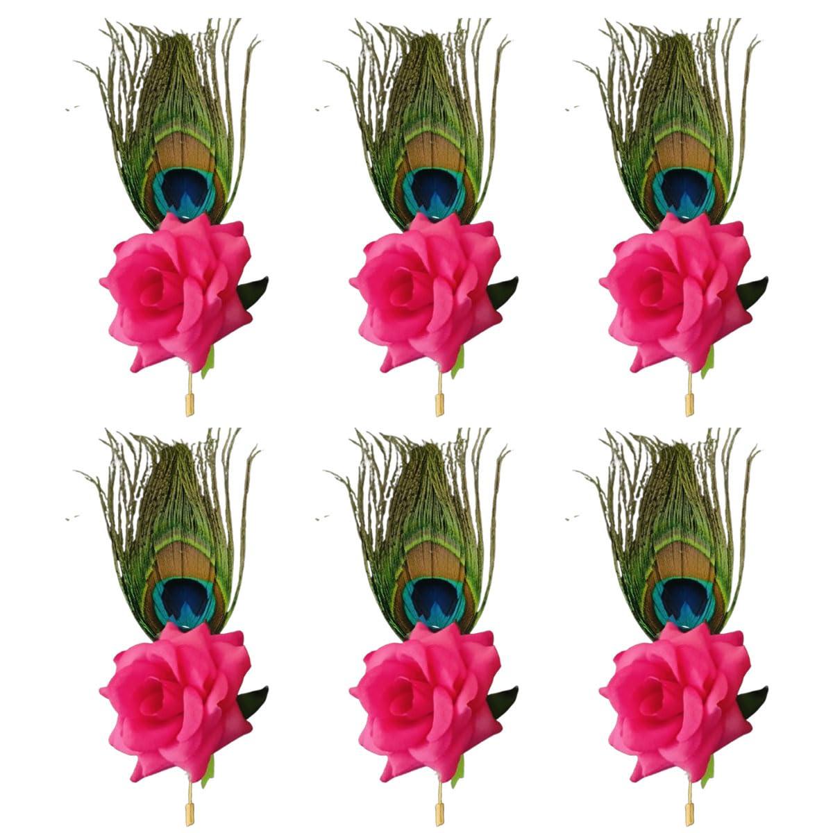 Gift Jaipur 12 pc Pink Roses Morepankh Peacock feather (LM-21) Brooches/Brooch/Broaches/Brouches Pack for wedding engagement Men & Women blazer kurta saree (LM-21, 12)
