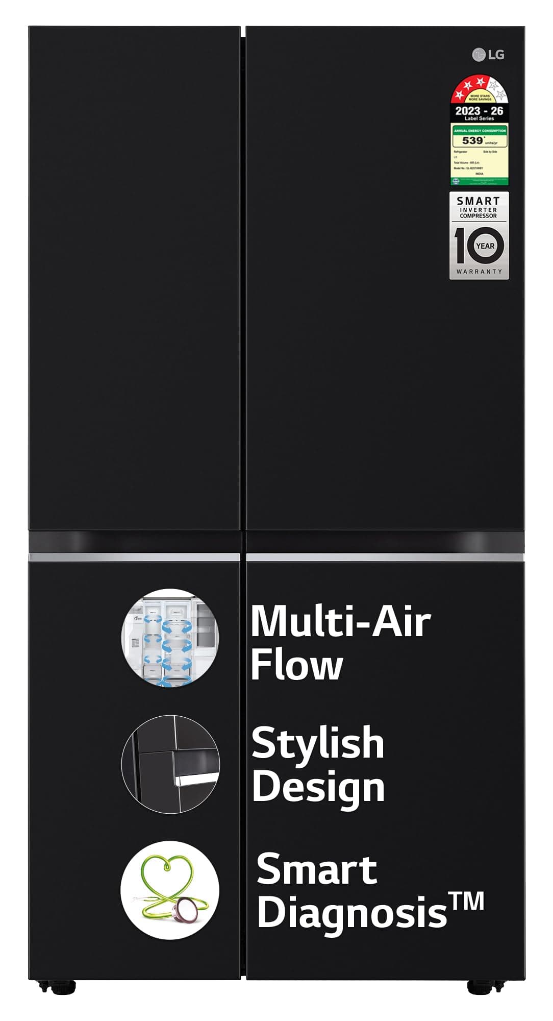 LG 655 L, 3 Star, Frost Free Smart Inverter Double Door Side by Side Refrigerator (GL-B257HWBY, Western Black, Express Freezing | Multi Air-Flow)