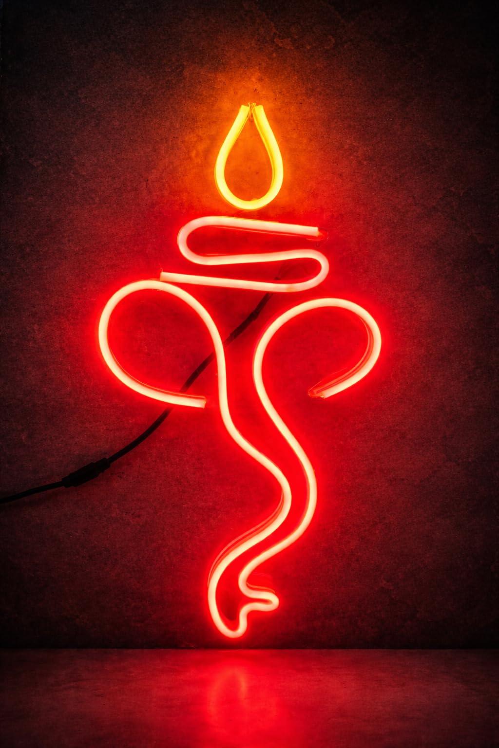 Ganesha Neon LED Light 14x7 inch | Ganesh Ji Neon Sign for Home Temple & Wall Decor | Red & Yellow LED Neon Flex with Acrylic Backboard | Plug & Play Spiritual Decorative Light