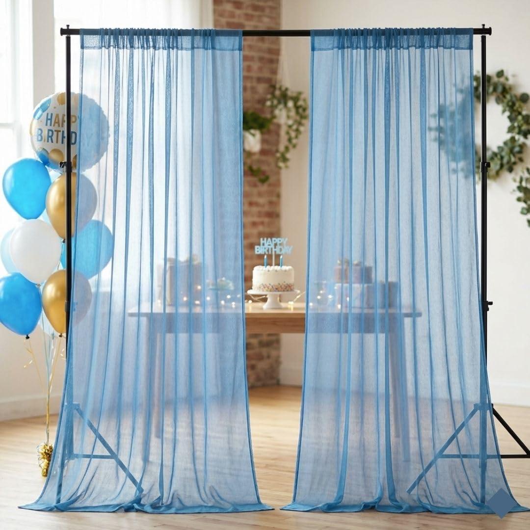 KIDZILO Blue Net Curtains (Pack of 2) for Decoration, Blue