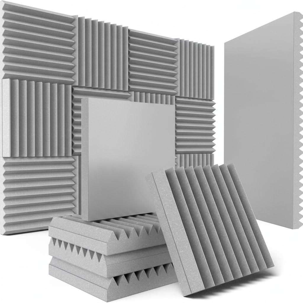 URBAN-X® Wedge Soundproofing Studio Acoustic Foam 1'x1' - 2 Inches 50D High Density, Soundproof Foam, Noise Reduction Panels, Echo Absorption (Stone White, Set of 72)