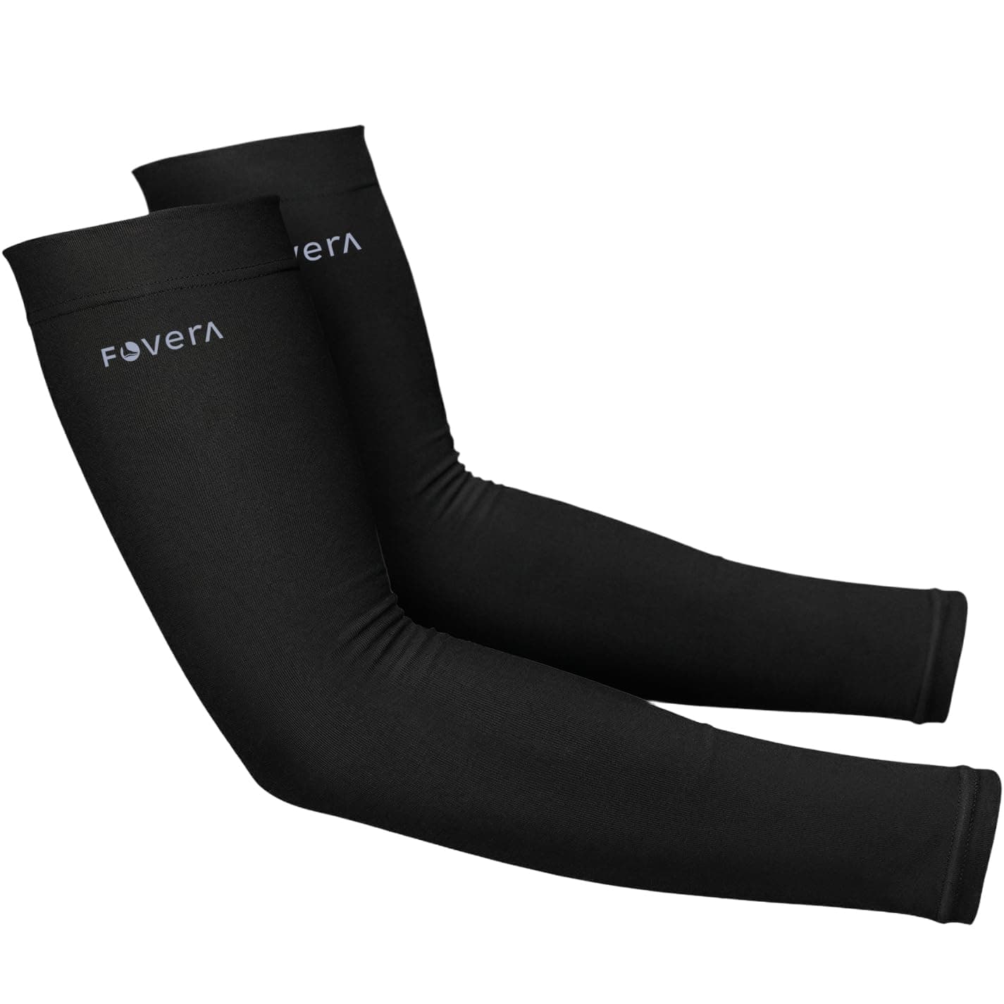 FOVERA UV Sun Protection Arm Sleeves for Men & Women – UPF 50+ Cooling Hand Cover for Biking, Cricket, Driving & Cycling – Seamless Compression Tattoo Cover & Tan Protection Guard (Black, 1 Pair)