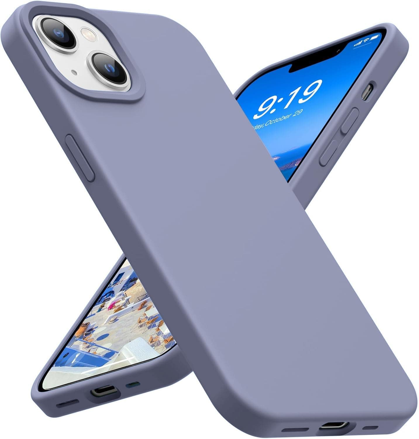 DIZORO Liquid Silicone Compatible for iPhone 14 Case Gel Rubber with Microfiber Lining Non-Slip Full Body Protective Shockproof Back Cover (Lavender Grey, 6.1 inch)