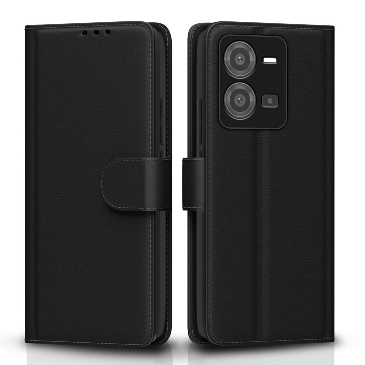 Pikkme Vivo V25 5G Flip Case Leather Finish | Inside TPU with Card Pockets | Wallet Stand and Shock Proof | Magnetic Closing | Complete Protection Flip Cover for Vivo V25 5G (Black)