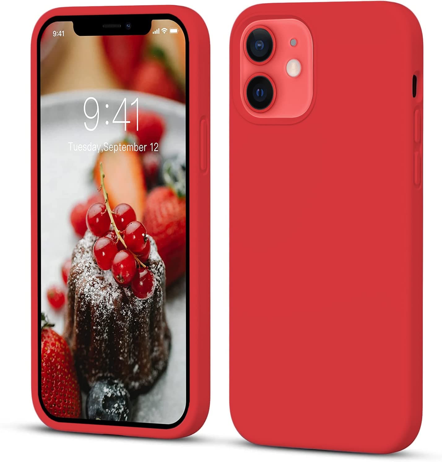 DIZORO® Silicone Back Case for iPhone 12/12 Pro, Soft-Touch Phone Microfiber Silicone Back Cover for iPhone 12/12 Pro -Red