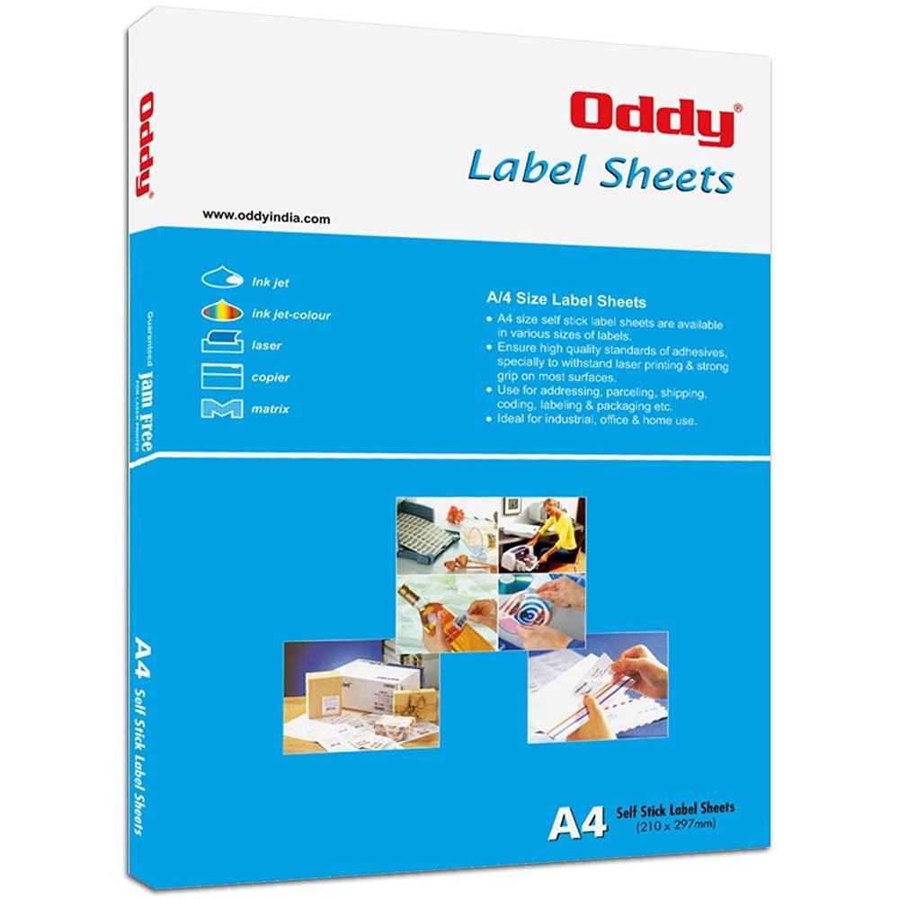 Oddy A4 Self Adhesive Paper Label Stickers for Laser & Inkjet Printers - 1 Labels per Sheet - Pack of 100 Sheets - for Shipping, Address, Folders, Industrial use