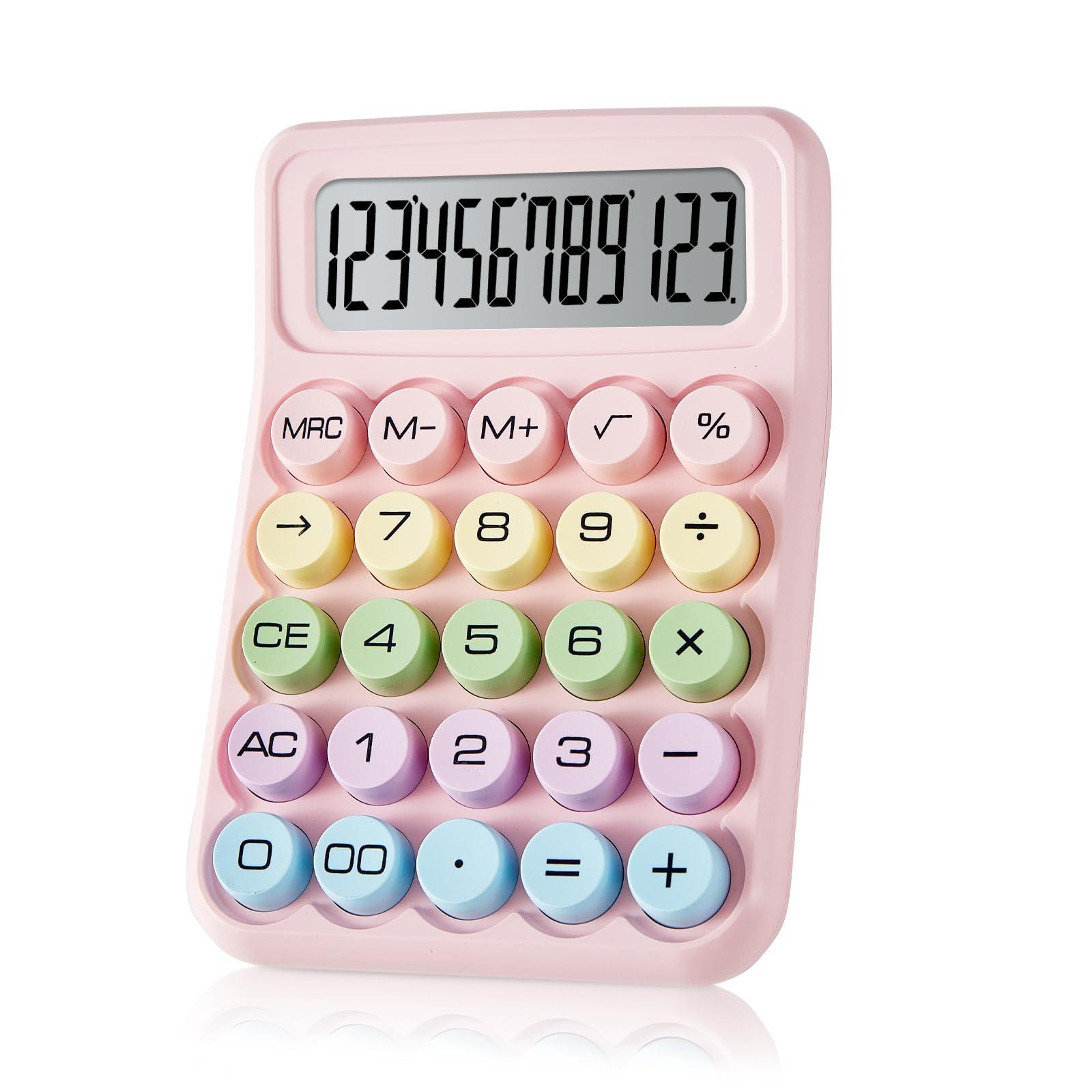 CHAKAKA Mechanical Calculator, Cute Pink Desk Calculator, Large Buttons