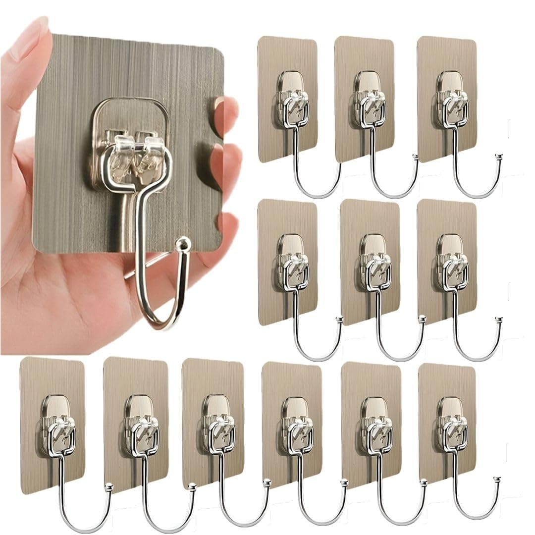 DALUCI Large Adhesive Wall Hook – Heavy Duty Wall Hanger Hooks for Hanging Without Drill | Waterproof, Rustproof Wall Stick Hooks for Kitchen, Bathroom, Home & Office Use (Big Hook Golden, 20)