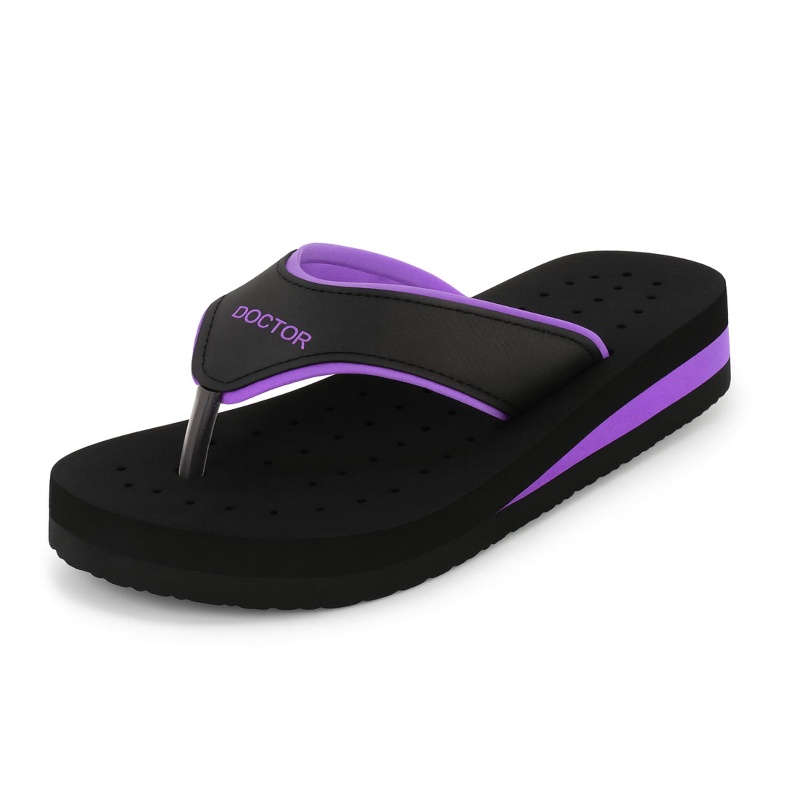 ORTHO JOY Doctor Orthopedic Soft Slippers For women (Black-Purple)
