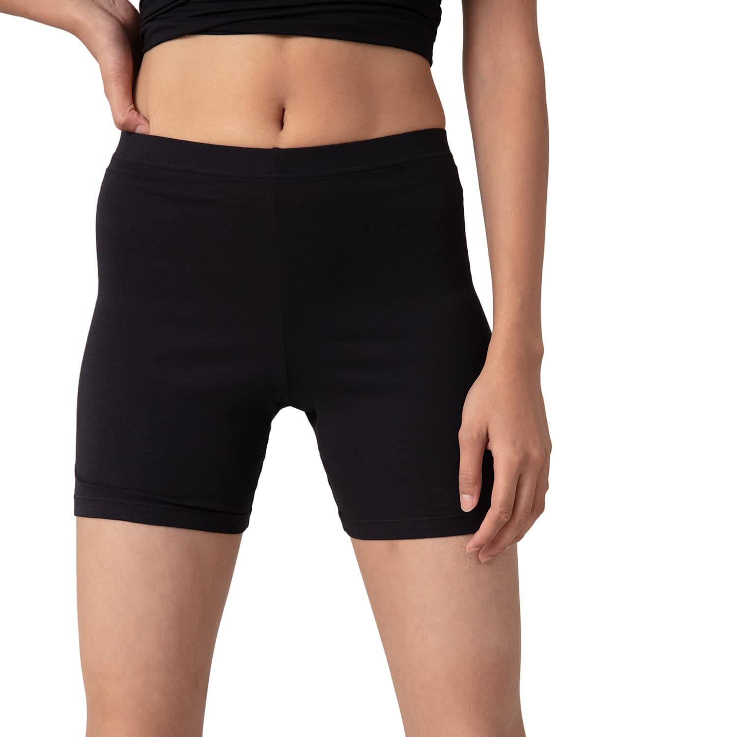 NYKD (NYP083 Cotton Stretchable Cycling Shorts for Women | High Waist Shorties with Full Coverage & Concealed Waistband | Ideal for Casual wear & Sports - Black