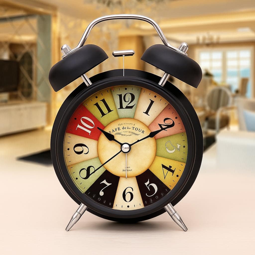 AERYS Vintage Twin Bell Alarm Clock with 1 Year Warranty, Night LED Light, Extra Loud Heavy Ringer, Table Clock for Students and Kids Home,Office,Bedroom,Living Room,Home Decor (Black Rainbow Clock)