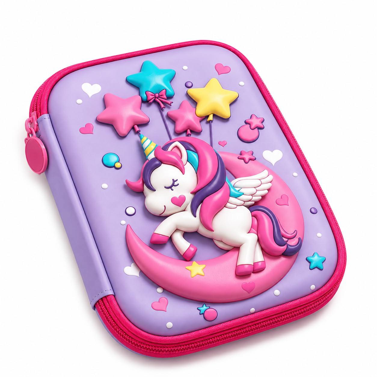 Umadiya® Premium Eva 3D Cover Large Capacity Pencil Case Compartments, School Pouch Stylish Pen Holder (Pink Unicorn)