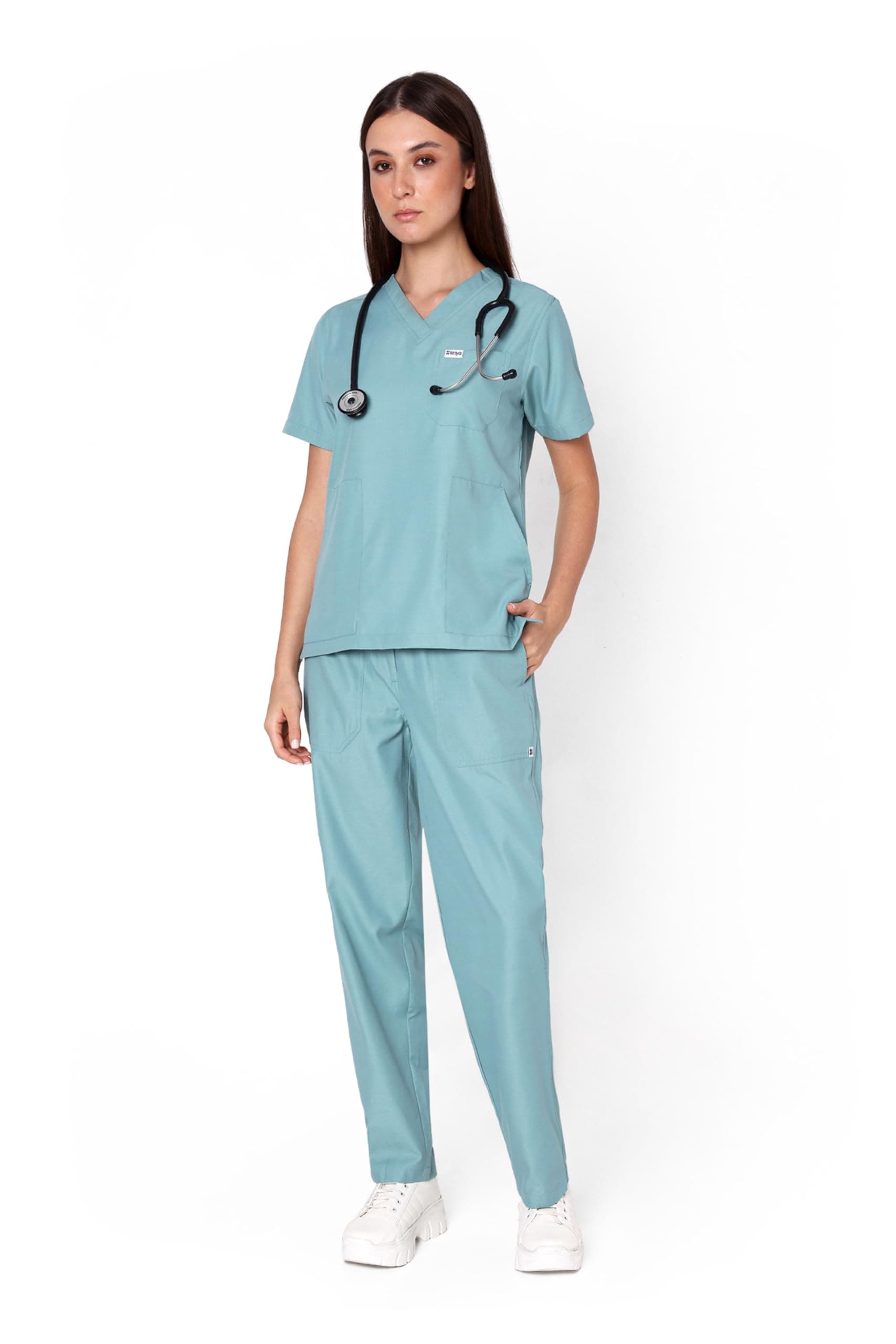 Knya Scrub Suit for Women | 5 Pocket | V Neck Top & Bottom Set | Short Sleeves | Lightweight & Breathable | Hospital Clinic & OT Wear | Medical Uniform | Scrubs for Female Doctors Nurses & Dentists